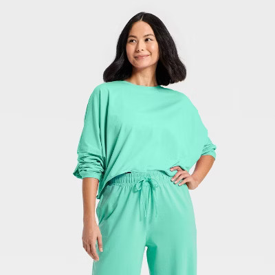 Women's Washed Jersey Long Sleeve Top - JoyLab™ Turquoise Green S | Target