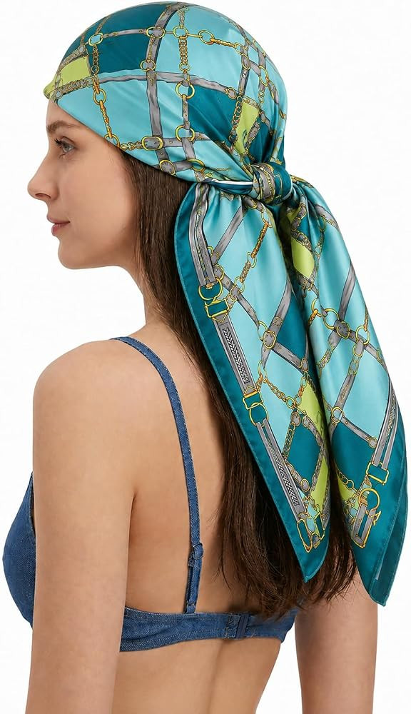 YOUR SMILE Silk Like Scarf Women's Fashion Pattern Large Square Satin Headscarf Headdress | Amazon (US)