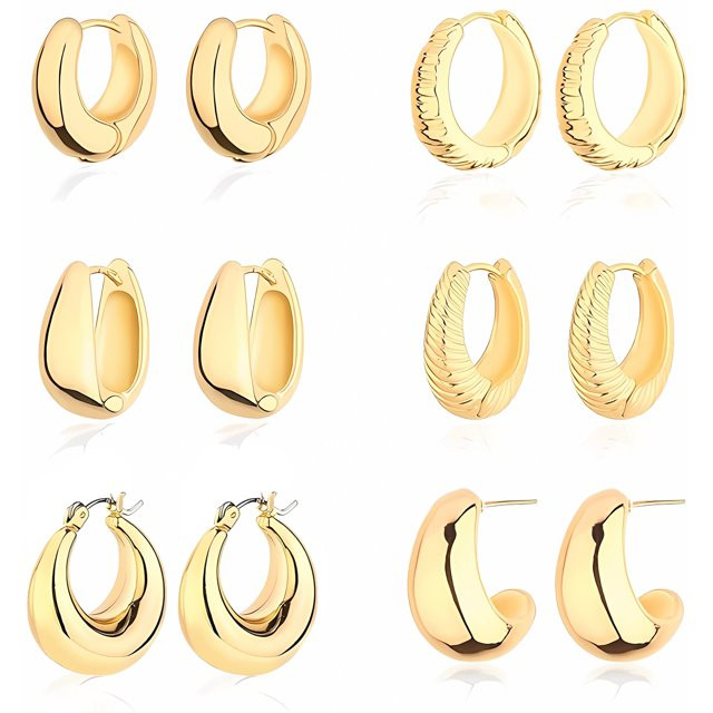 Onvavient Chunky Hoop Earrings Set 14K Gold Hoop Earrings for Women Hypoallergenic, Thick Hoops E... | Walmart (US)