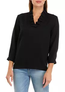 Women's 3/4 Sleeve Ruffle Neck Top | Belk