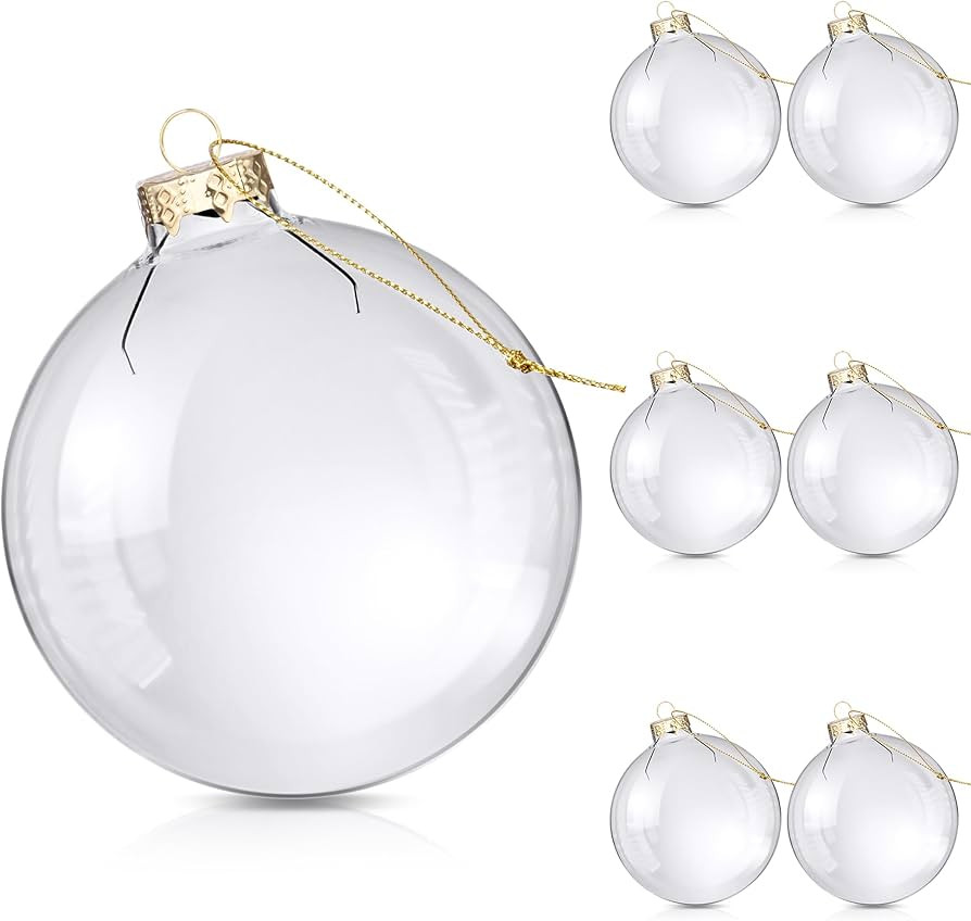 100mm Large Clear Glass Ornaments for Crafts (Set of 6) - Large Glass Ornaments for Christmas Tre... | Amazon (US)