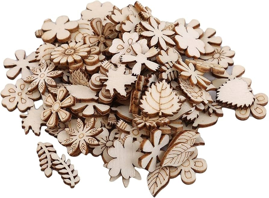 100Pcs Bayetss Unfinished Wooden Flower Wood Slice Leaf Pattern Wood Cutouts Wood Pieces Mini Woo... | Amazon (US)