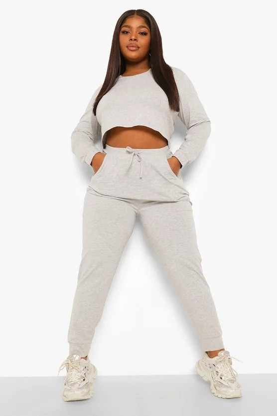 Plus Notch Front Crop And Jogger Set | Boohoo.com (US & CA)