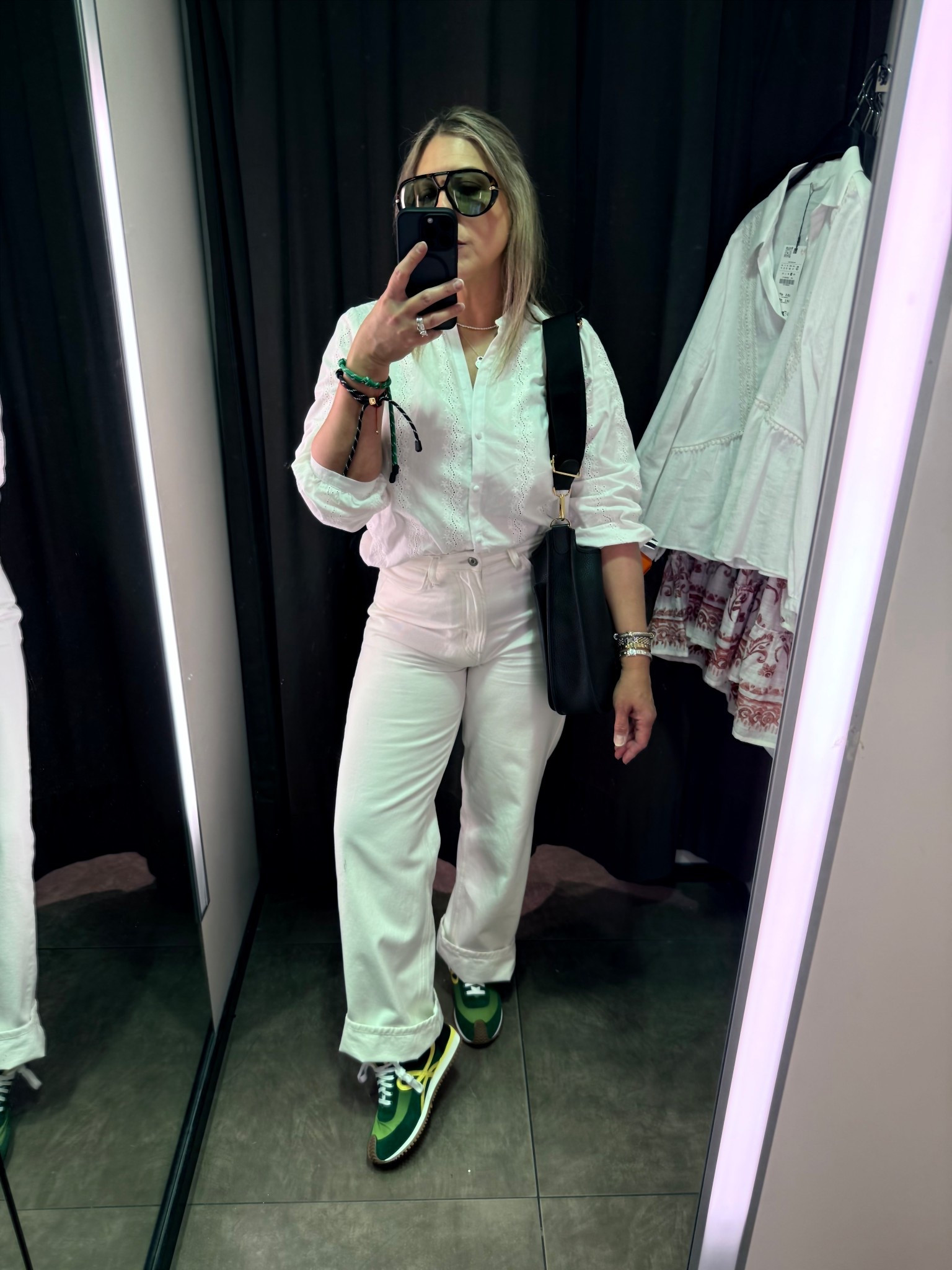 White with a pop of color🤍💚 #whiteoutfit #summeroutfit #whitedenim #offwhite #evelyn29 #hermesevelyn #hermes #bottegaveneta #whitetop #bohostyle #boho #chic #ontrend #capsule

#LTKShoeCrush #LTKSeasonal #LTKItBag