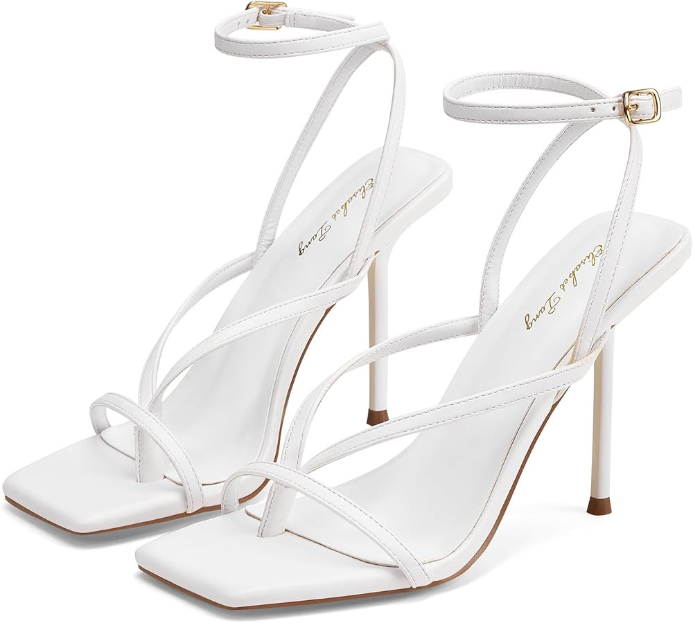 Elisabet Tang Women's Thong Heeled Open Toe Ankle Buckle Strap Heeled Sandals Stylish Dress Shoes | Amazon (US)