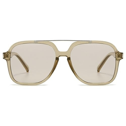 mincl Fashion Oversized Square Double Bridges Sunglasses Women Pilot Shades UV400 Retro Men Dark Green Sun Glasses (champagne) | Amazon (US)