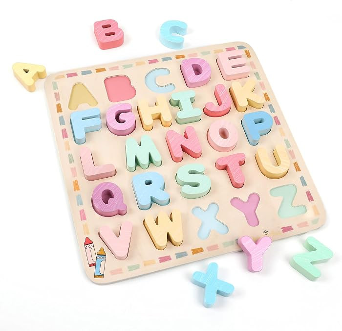 WonderBee Alphabet Wooden Chunky Puzzle Upper Case | Amazon (US)