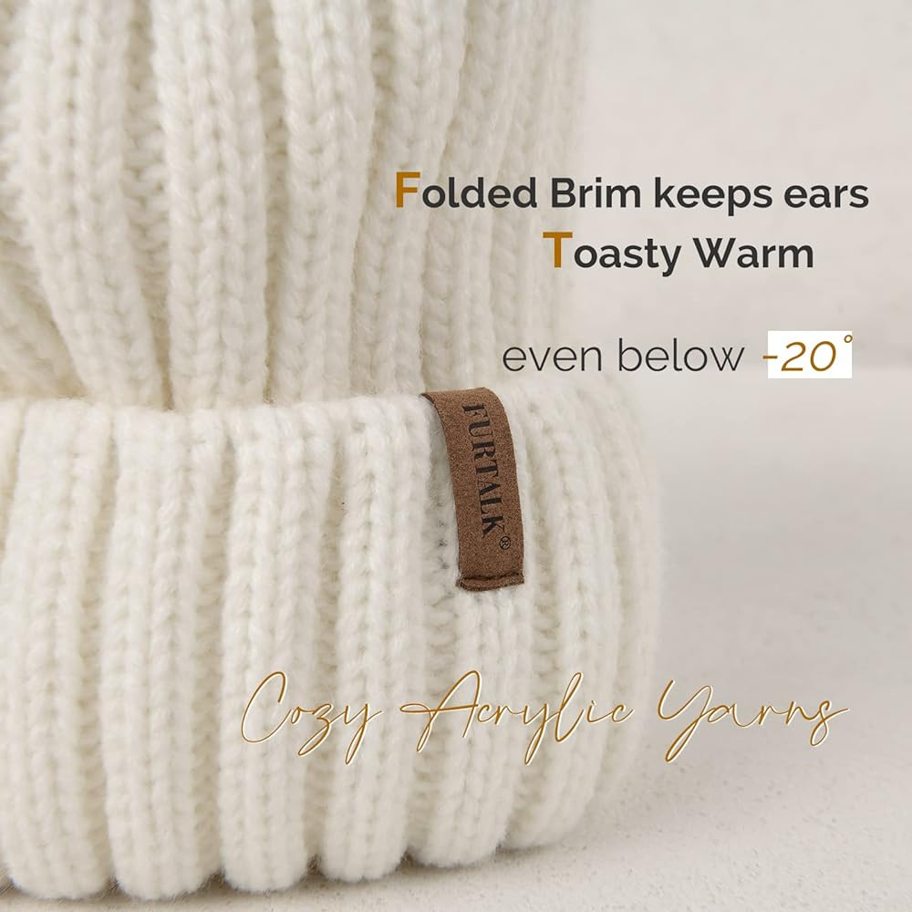 FURTALK Womens Winter Knitted Beanie Hat with Faux Fur Pom Warm Knit Skull Cap Beanie for Women... | Amazon (US)