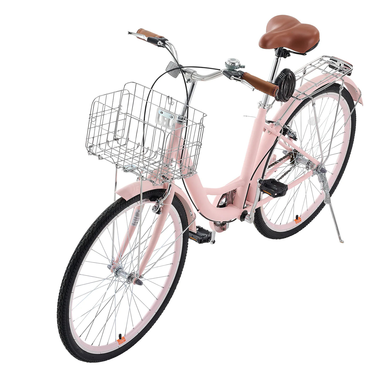 VEVOR Cruiser Bike 1-Speed 26-Inch Pink Beach Cruiser Bike with Large Capacity Basket and Rear Rack Secure and Sturdy Cruiser Bike with Adjustable | Lowe's