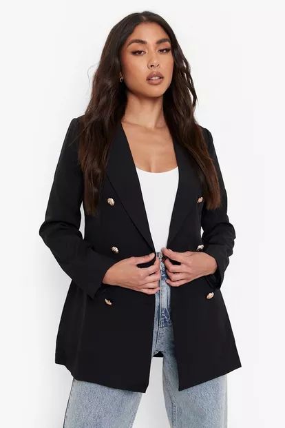 Tailored Gold Button Double Breasted Blazer | Boohoo.com (US & CA)