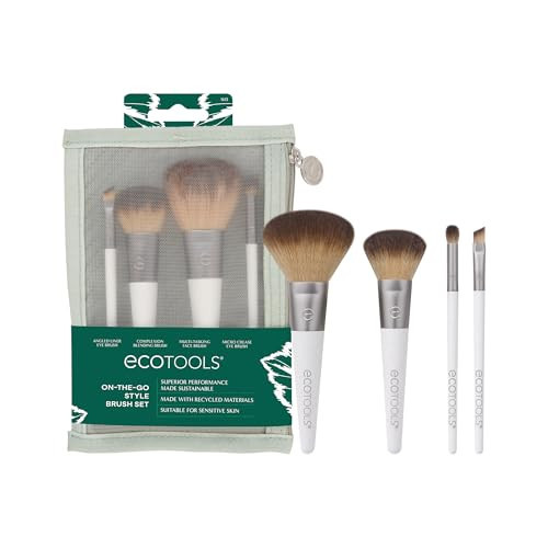 EcoTools On-The-Go Makeup Brush Kit, Travel-Friendly Brush Set, Mini-Size Makeup Tools for Powders, Blush, Bronzer, & Eyeshadows, Eco-Friendly, Synthetic Bristles, Cruelty-Free & Vegan, 5 Piece Set | Amazon (US)