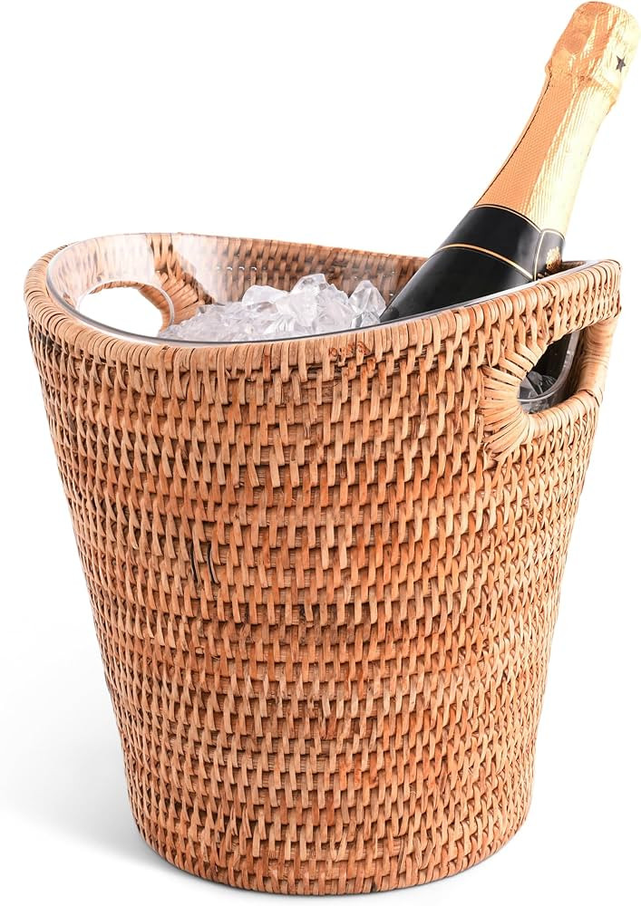 Vagabond House Hand Woven Rattan Champagne Bucket - 10 Inches Tall x 9.5 Inches Diameter with Rem... | Amazon (US)