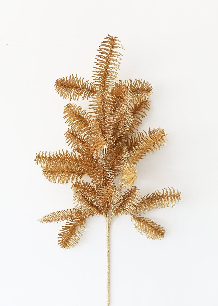 Fake Christmas Pine Branch in Metallic Gold - 19.5" | Afloral (US)