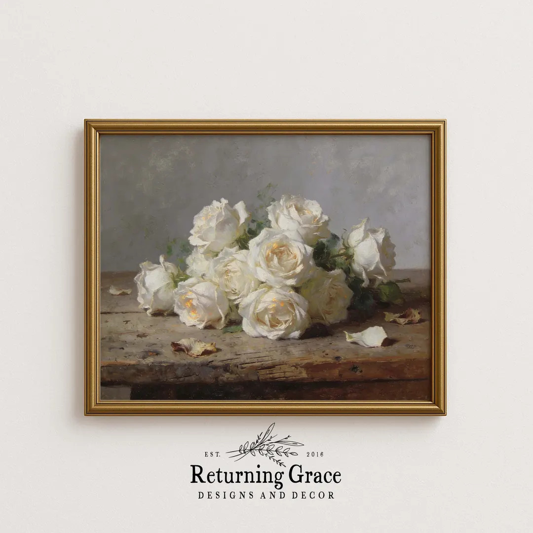 Vintage Floral Art, Farmhouse Art Print, Cottagecore Art, Spring Art (digital Download), White Ro... | Etsy (US)