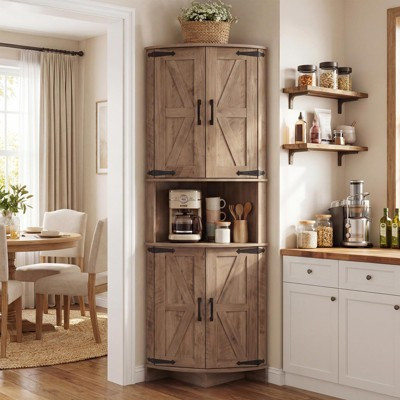 64.8" Tall Corner Cabinet with Doors, Brown Farmhouse Corner Storage Cabinet, Freestanding Corner Pantry Cabinet with Adjustable Shelves | Target