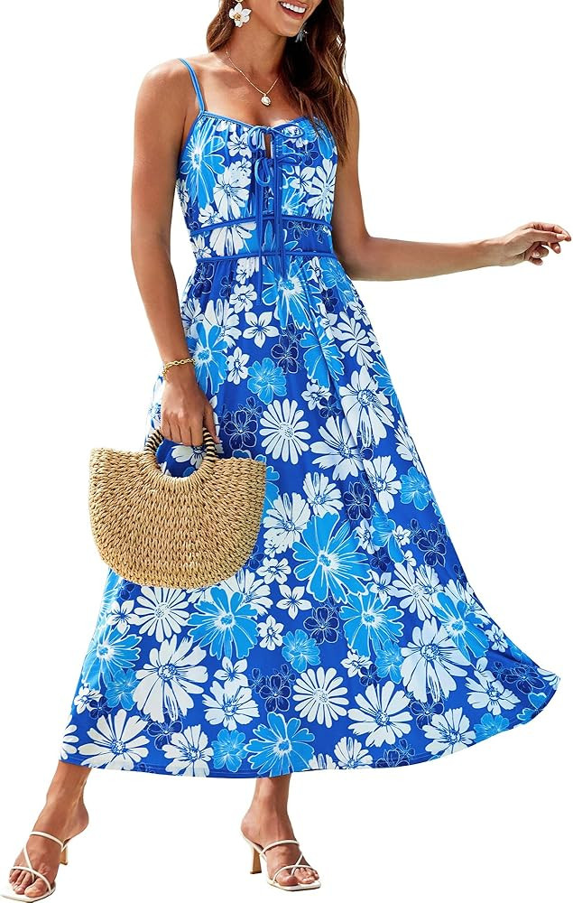 GRACE KARIN Women's 2025 Summer Casual Floral Boho Dress Spaghetti Strap Flowy Beach Maxi Dresses | Amazon (US)