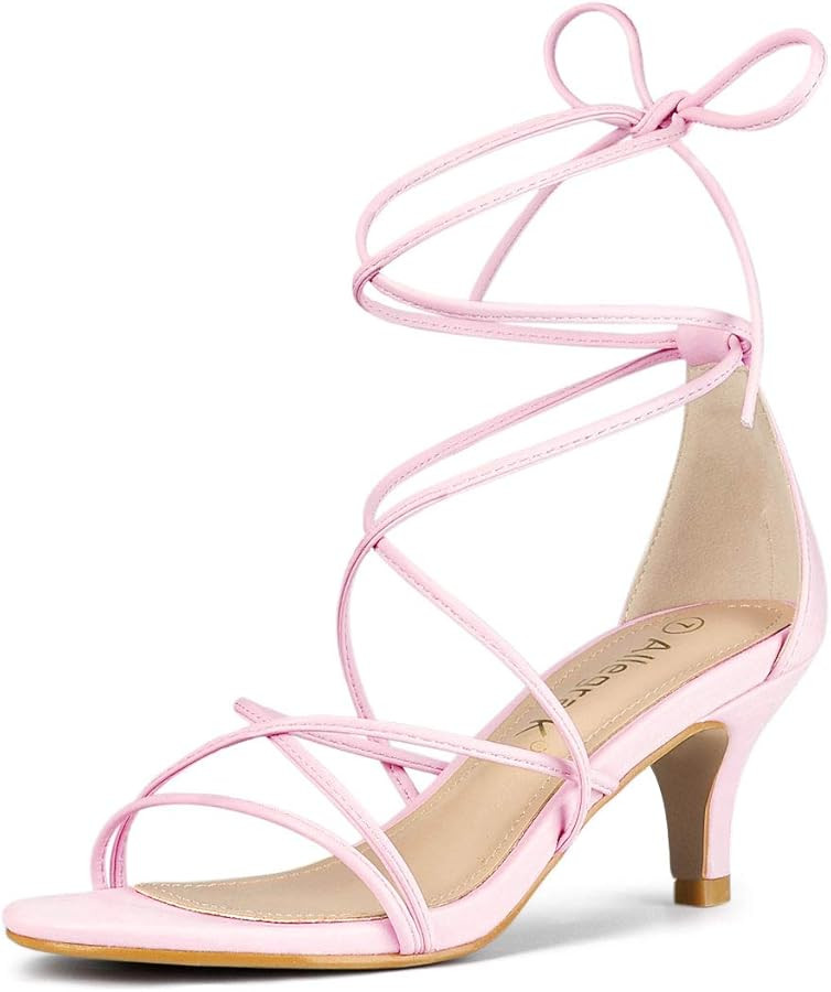 Allegra K Women's Strappy Kitten Heel Lace Up Sandals | Amazon (US)