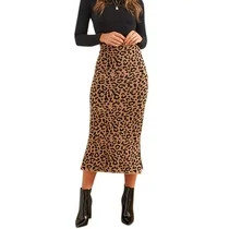 Women's Leopard Elastic Party High Waisted Pencil Stretch Bodycon Midi Skirts | Walmart (US)