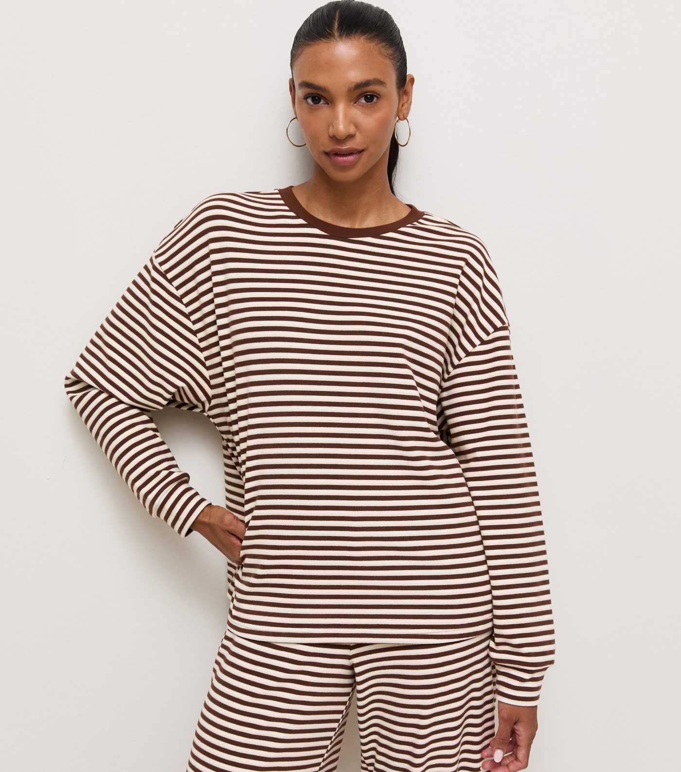 Brown Cosy Stripe Jersey Sweatshirt | New Look | New Look (UK)