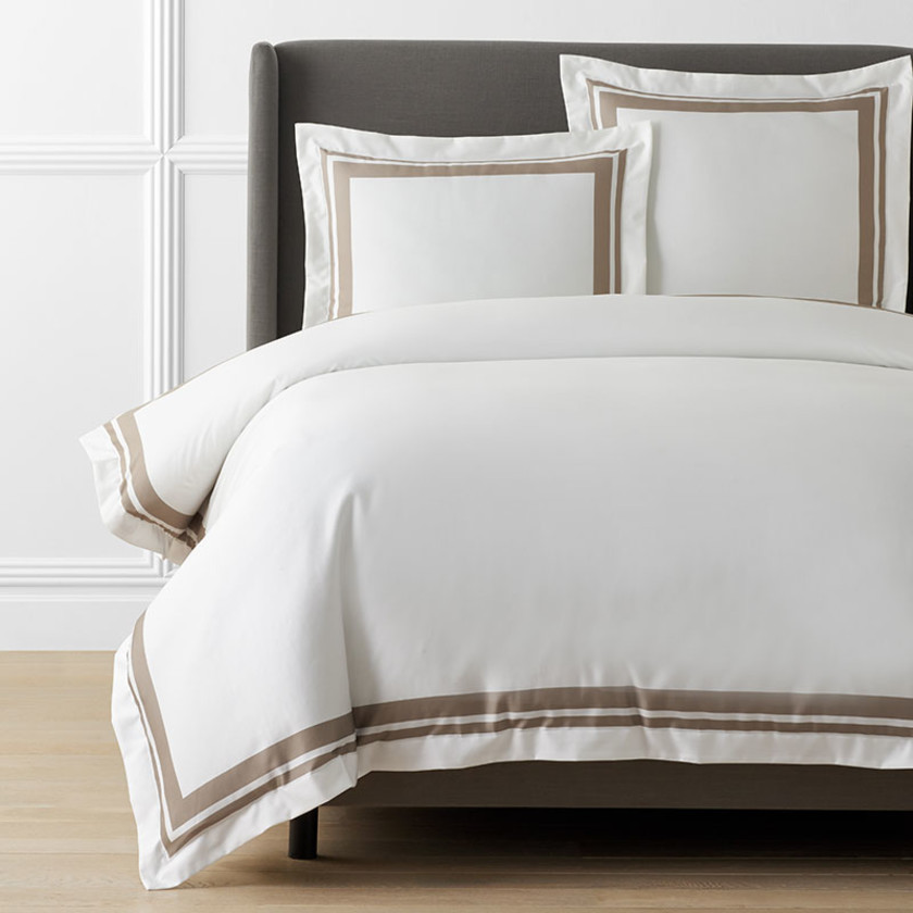 Double Border Premium Smooth Supima® Cotton Wrinkle-Free Sateen Duvet Cover - Ivory/White, Size Twin XL | The Company Store | The Company Store