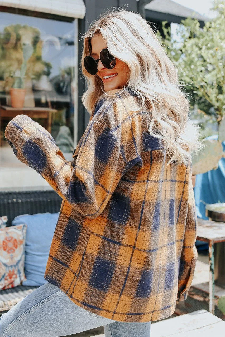 Sundance Navy & Orange Plaid Shacket | Magnolia Boutique