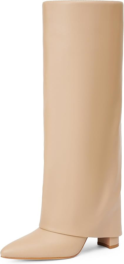 Modatope Knee High Boots Women Fold Over Knee High Boots Chunky High Heels Long Boots Zipper Poin... | Amazon (US)