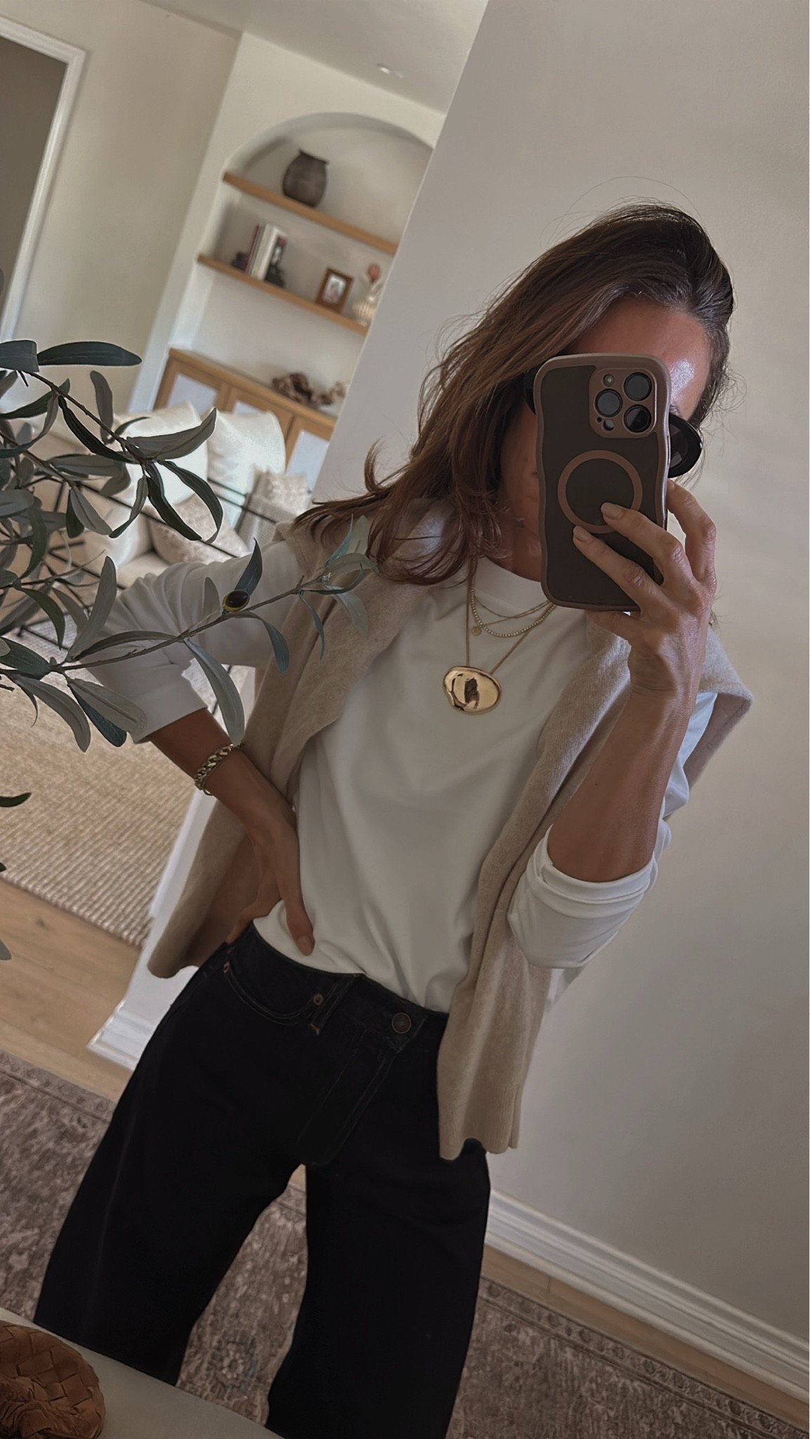 Such a great basic long sleeve top for fall 
Wear solo or over a tank or under a jacket depending on the weather 
Material is substantial and not thin 
I own it in black as well
Usually an Xs but purchased a small

#LTKOver40