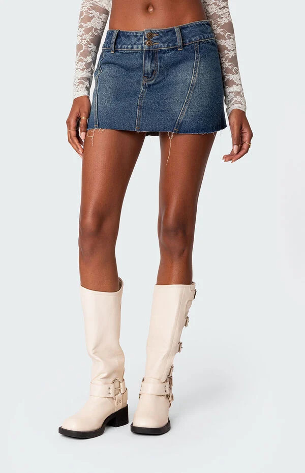 Edikted Women's Donnie Washed Denim Mini Skirt in Blue - Size XL | PacSun