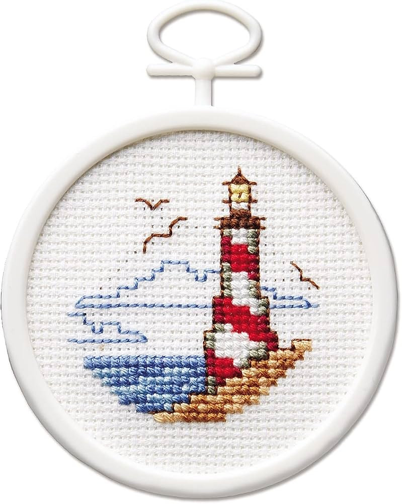 Janlynn 18 Count Round Mini Counted Cross Stitch Kit, 2-1/2-Inch, Lighthouse | Amazon (US)