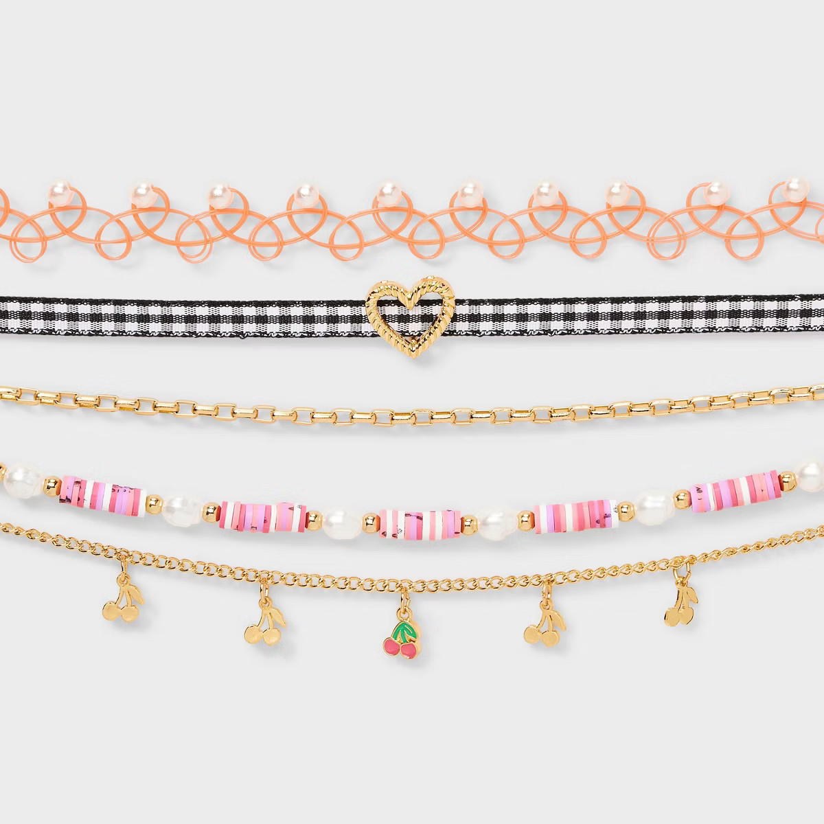 Girls' 5pk Gingham and Cherries Necklace - art class™: Beaded, Chain, Choker Styles, Lobster Cl... | Target