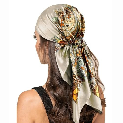 XuoAz 35 Inch Square Silk Like Head Scarf for Women Satin Hair Scarf Wrap Large Lightweight Bandana Neck Scarf | Amazon (US)