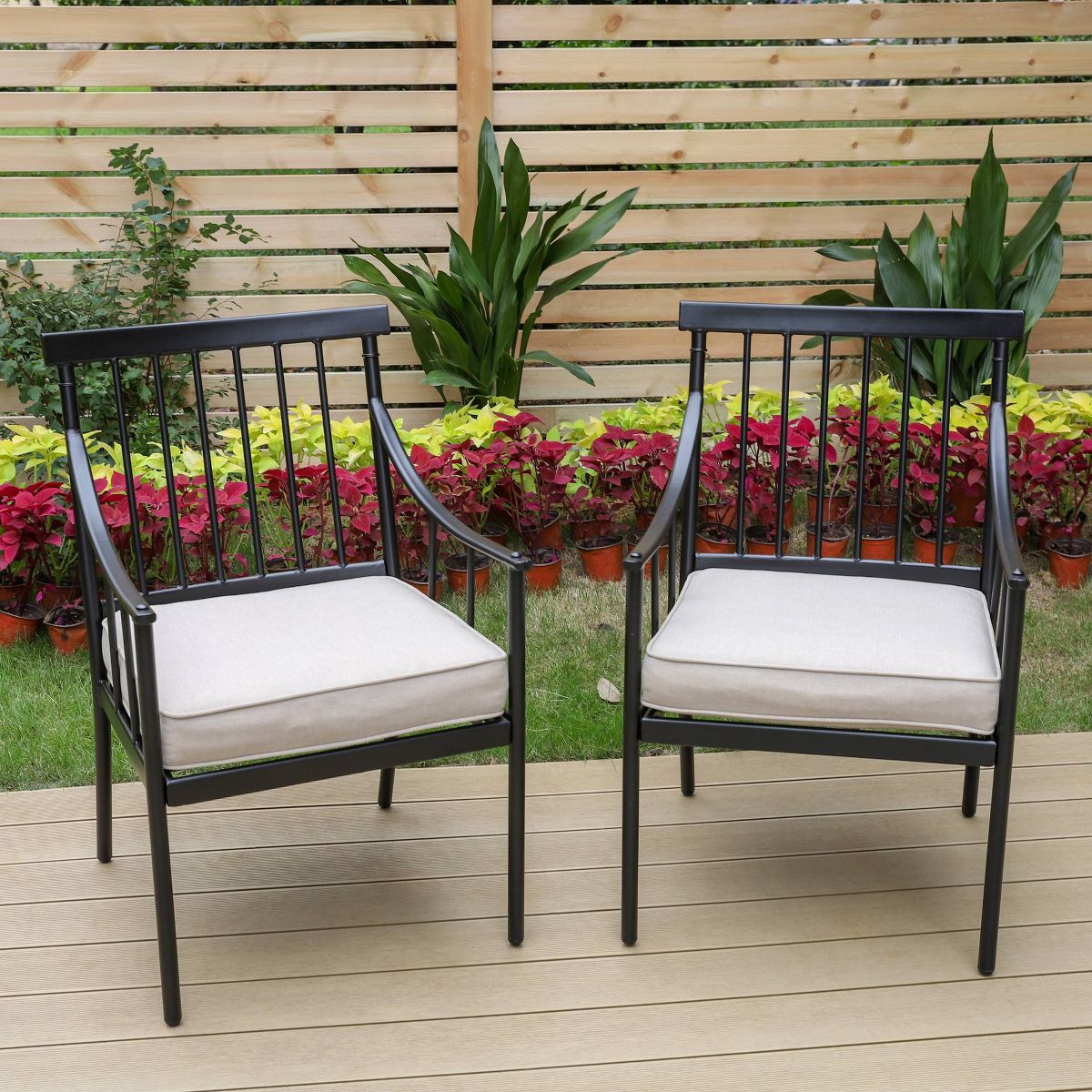 2pk Outdoor Steel Arm Chairs with Cushions - Captiva Designs | Target