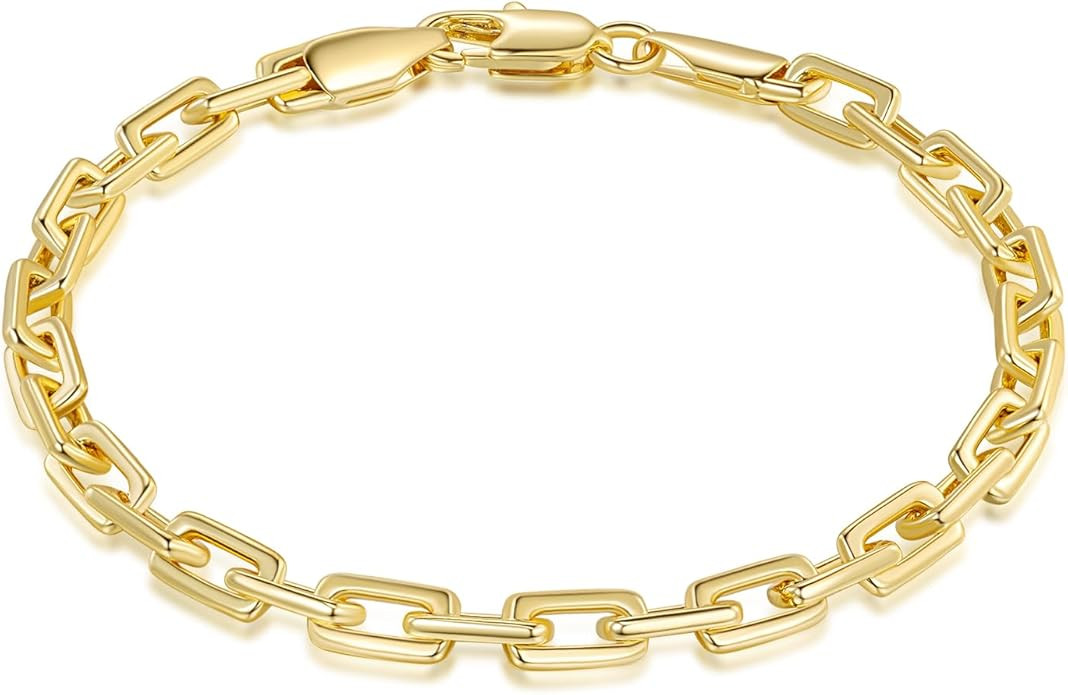 Bracelets 14K Gold Bracelets for Women Paperclip Gold Chain Bracelet Gold Bracelet Stack Availabl... | Amazon (US)