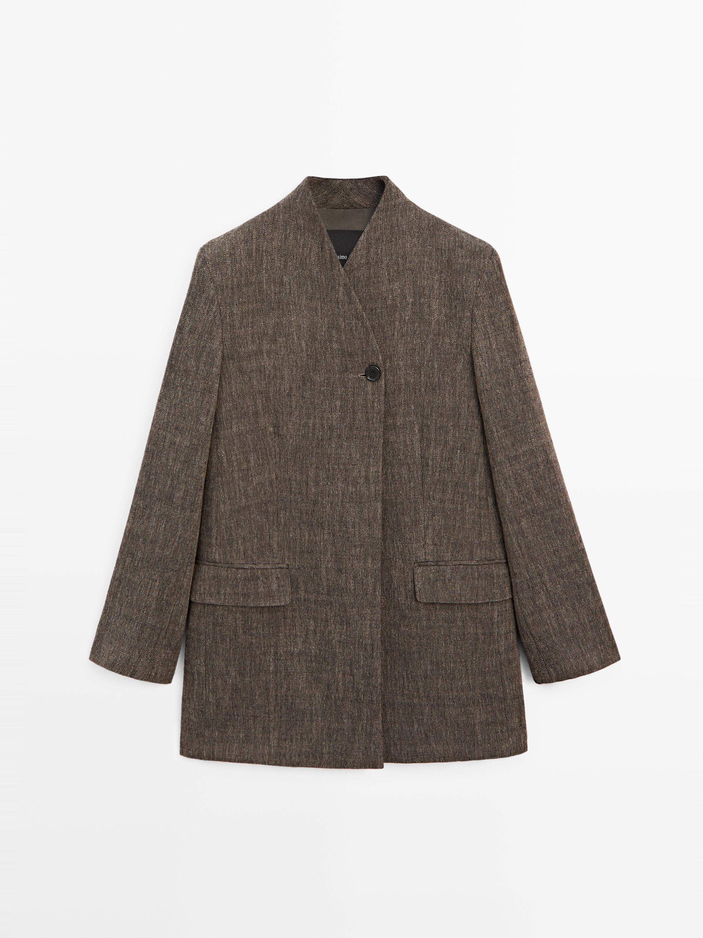 Gemêleerde jas van wolmix met hoge kraag | Massimo Dutti NL