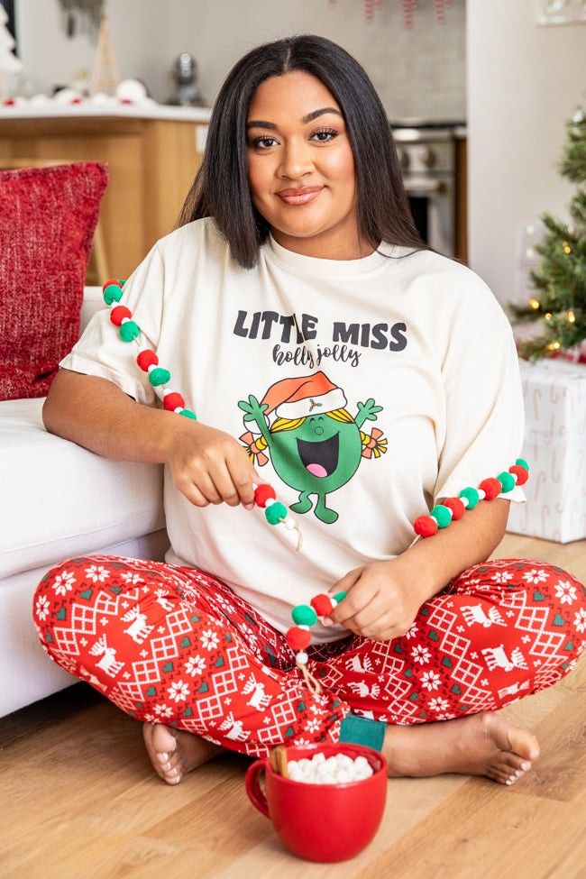 Little Miss Holly Jolly Ivory Graphic Tee | Pink Lily