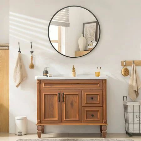 BEAUTYPEAK 30" Wall Mirror Bathroom Mirror Wall Mounted Round Mirror, Black | Walmart (US)