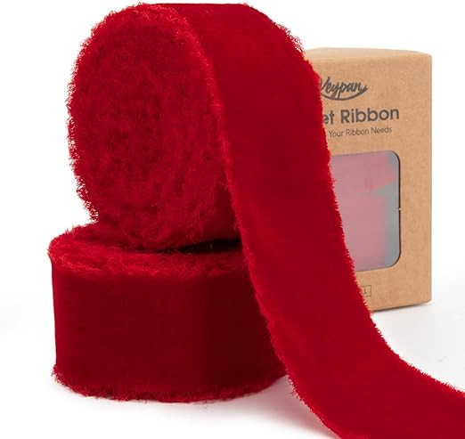 Red Christmas Ribbon 1-1/2 Inch x 6 Yd Handmade Frayed Vintage Velvet Ribbons for Christmas Tree ... | Amazon (US)