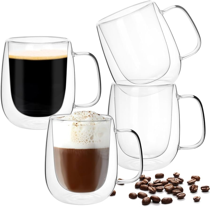 Moretoes 12oz Double Walled Glass Coffee Mugs, Glass Coffee Mugs Set of 4, Insulated, Cappuccino,... | Amazon (US)