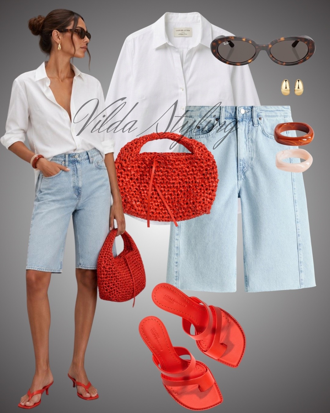 Effortless summer chic ✨ The perfect combination of a crisp white button-up and Bermuda denim shorts, elevated with a bold pop of red accessories. 🤍❤️
#LTKunder100 #LTKstyletip #LTKeurope #summerstyle #bermudashorts #whitebuttonup #redbag #redsandals #tortoiseshell #capsulewardrobe

#LTKsummer #LTKstyletip #LTKjeans