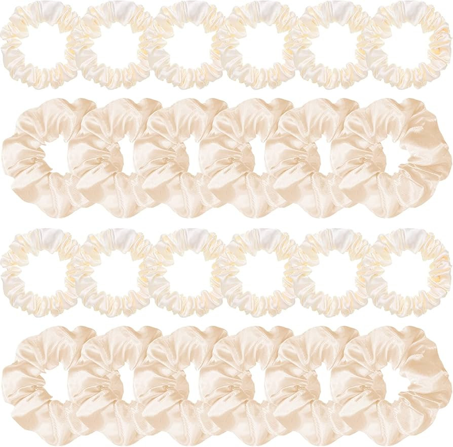 24 Pieces Satin Hair Scrunchies Silky Elastic Hair Bands Skinny Solid Hair Ties Ropes Ponytail Ho... | Amazon (US)