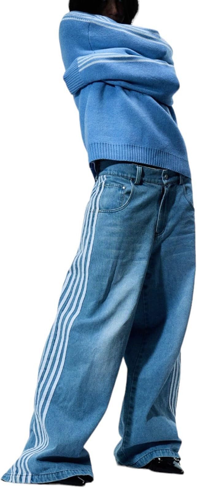 Mxiqqpltky Womens Wide Leg Jeans High Waist Boyfriend Denim Pants Side Striped Print Straight Bag... | Amazon (US)