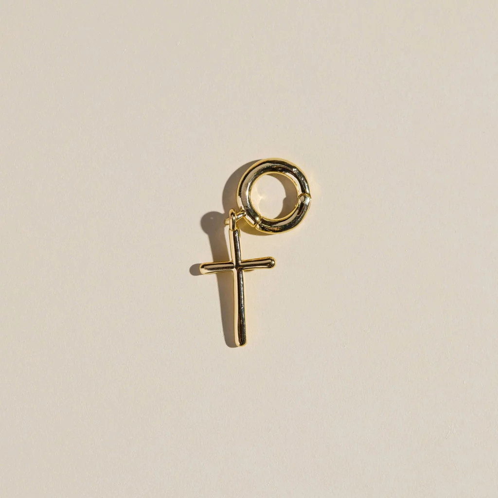 Gold Cross Charm | Nickel and Suede