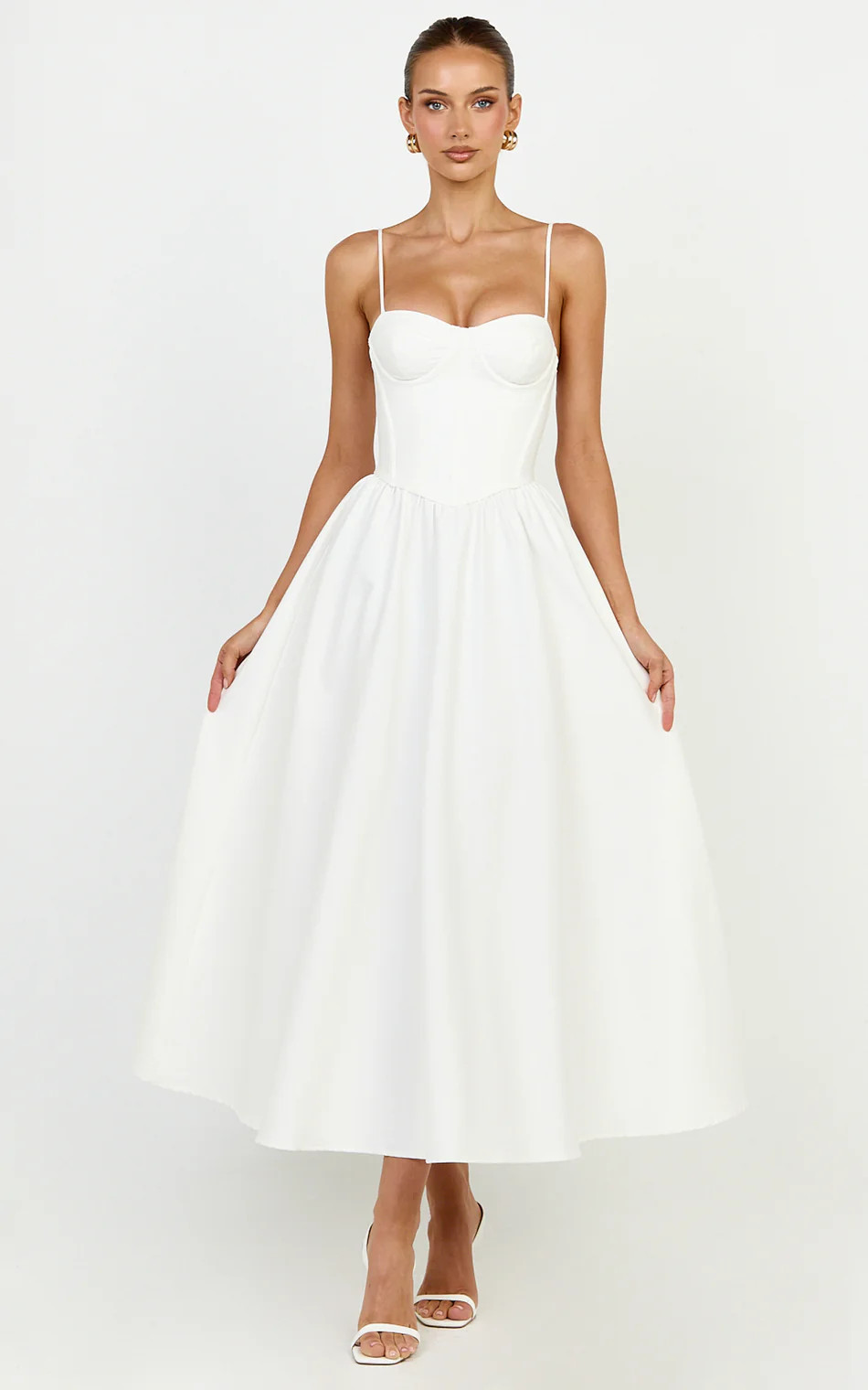 Corset Bodice Fit And Flare Dress in White | Showpo (US, UK & Europe)