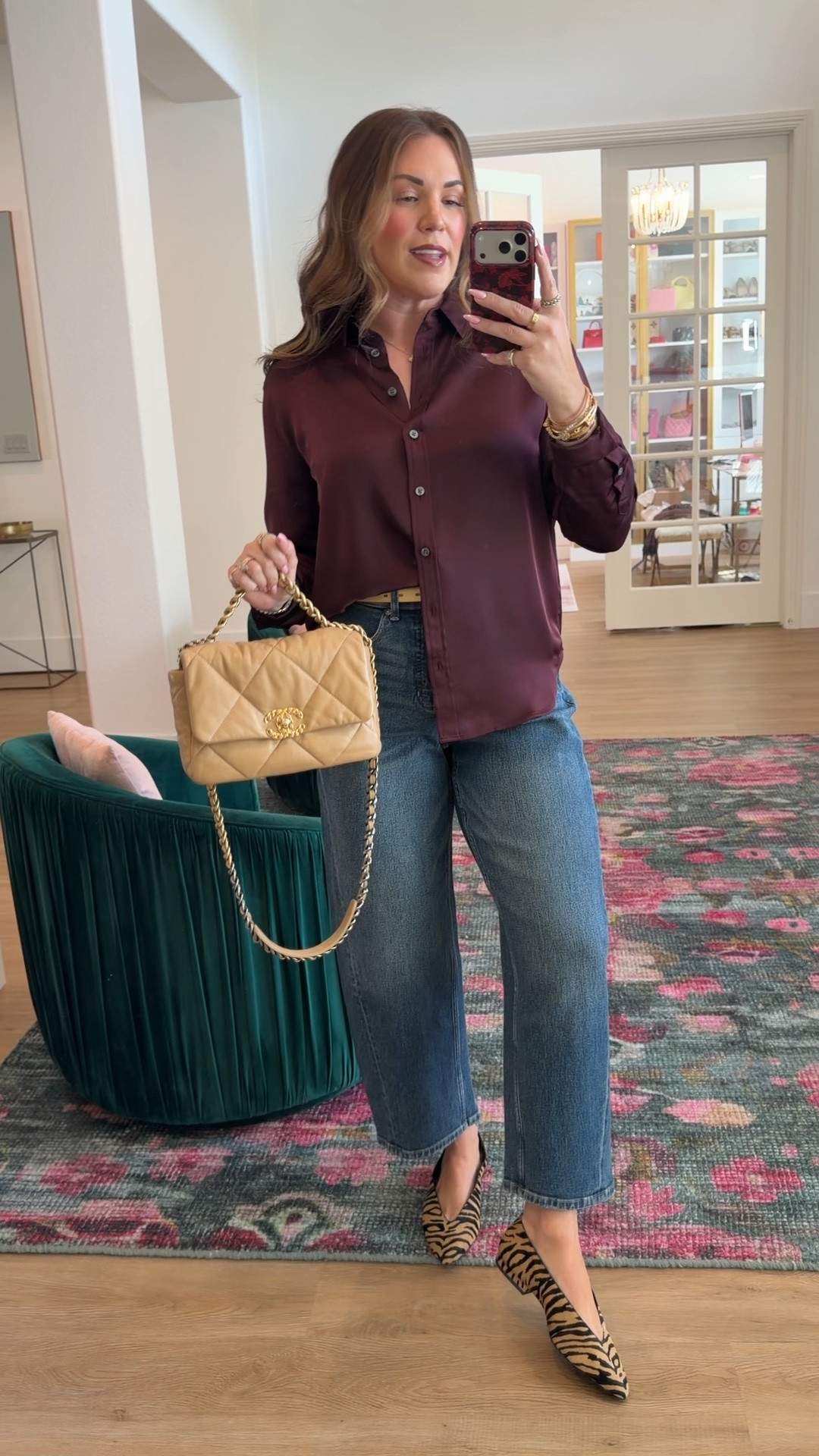 curvy midsize fall look! wearing size medium in silk wine top and medium in barrel denim. use code SASSYREDXSPANX for 15% off!

#LTKSeasonal #LTKMidsize