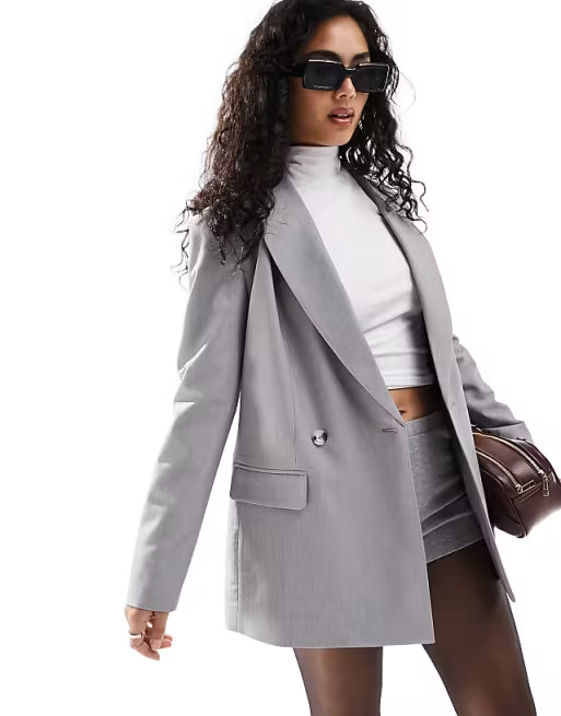 ASOS DESIGN double breasted blazer in gray | ASOS (Global)