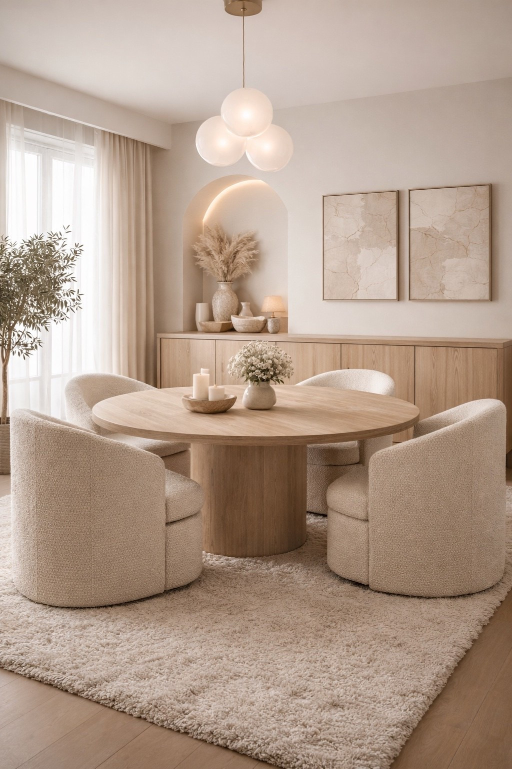 A cozy neutral dining room with rounded chairs, warm wood tones, and a clean modern organic feel.

#diningroomideas #neutraldiningroom #diningroomdecor #softminimalism #warmminimalism #neutralhome #beigehome #homedecor #interiordesign #organicmodern #diningroominspo #diningtabledecor #cozyhome #homeinspo #designinspo #wayfairhome #ltkhome #ltkdecor #ltkdesign #ltkfinds #ltkit #shopthelook #pinteresthome #serenehome #minimalhome #neutraldecor #modernhome #elegantinteriors #decorinspo #organicstyle