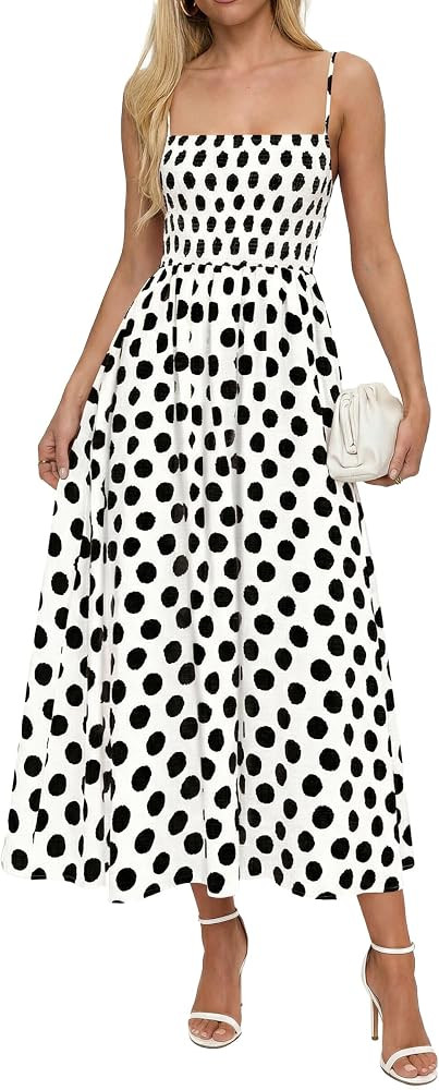 PRETTYGARDEN Women's Spaghetti Strap Polka Dot Summer Midi Dress | Amazon (US)