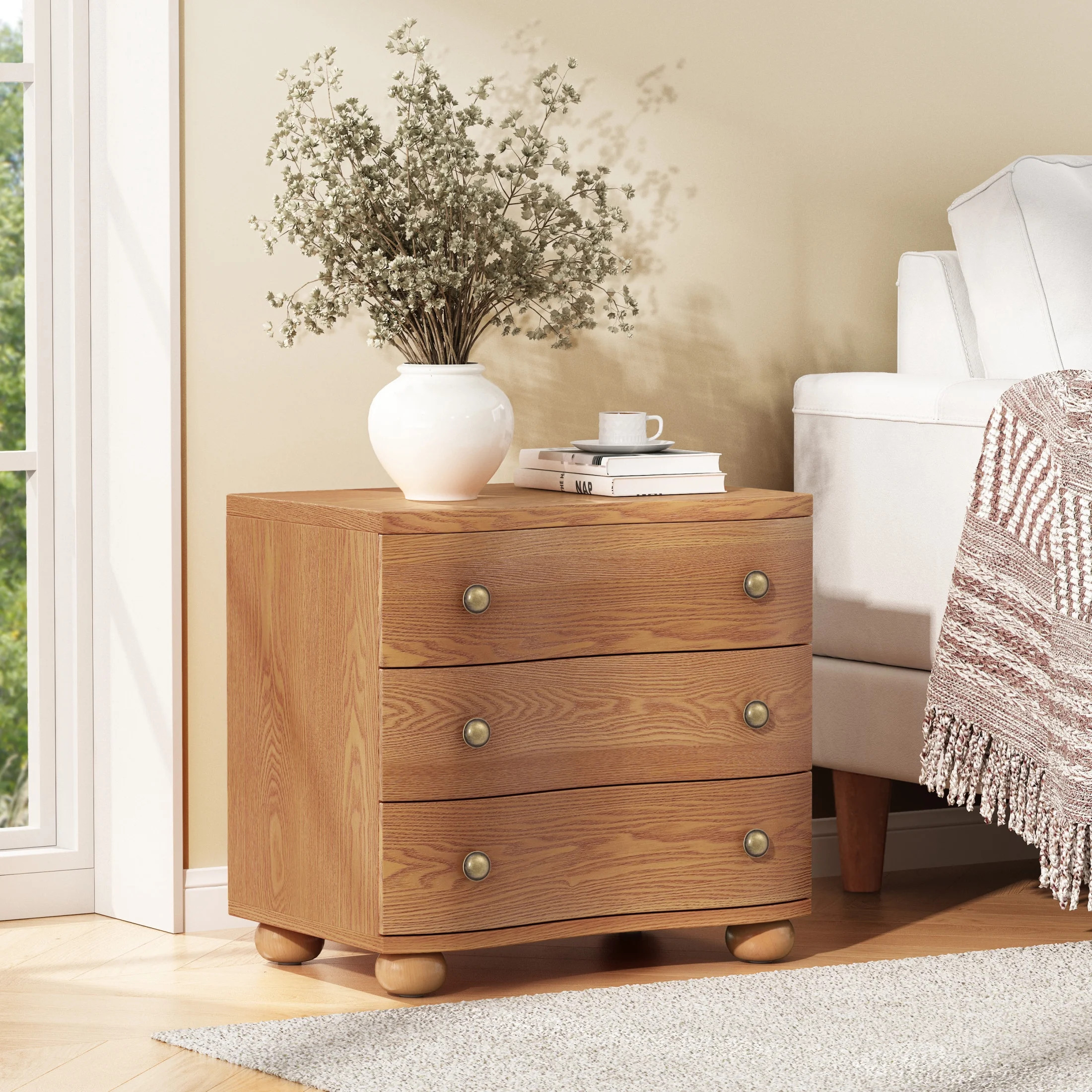 Christopher Knight Home 23.6" Modern Nightstand with Curved Drawers Fronts, Light Brown | Walmart (US)