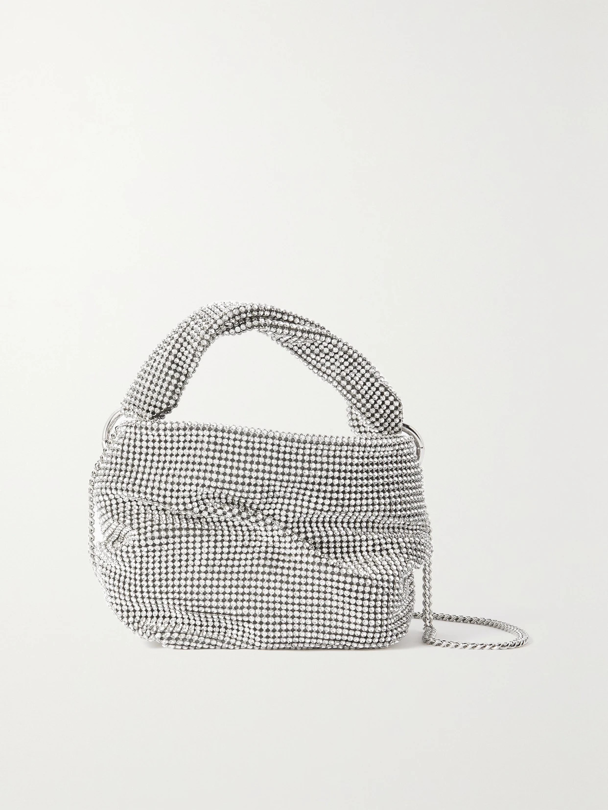 Jimmy Choo - Bonny Leather-trimmed Crystal-embellished Mesh Shoulder Bag - Silver | NET-A-PORTER (US)