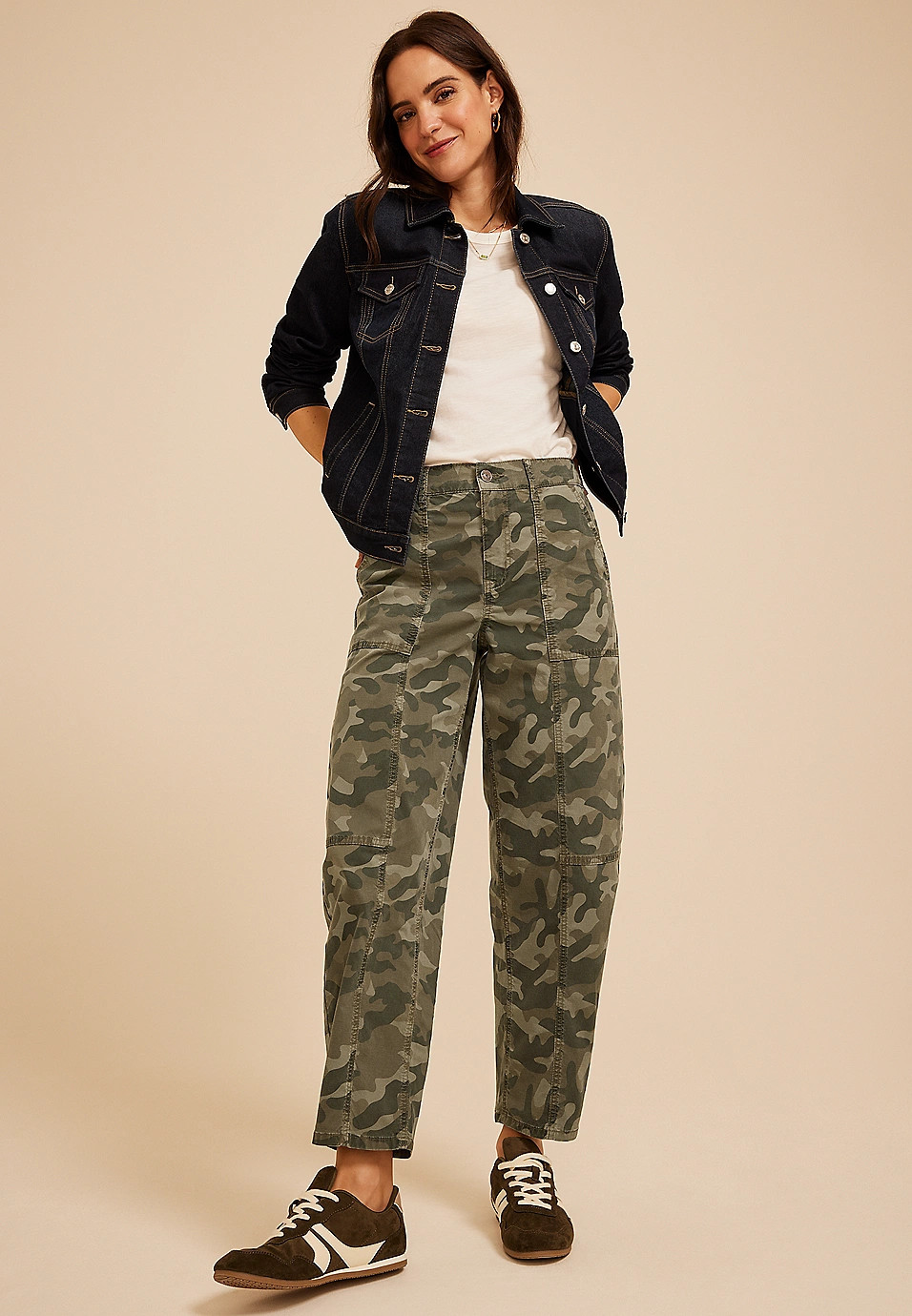 Camo High Rise Seamed Barrel Pant | Maurices
